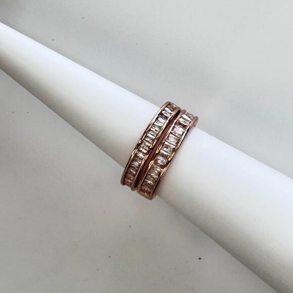 Bomb Party April 2 pc Bands Ring Sz 8 RG29601 "Strut Your Style" Cz on Rose Gold - Picture 7 of 9